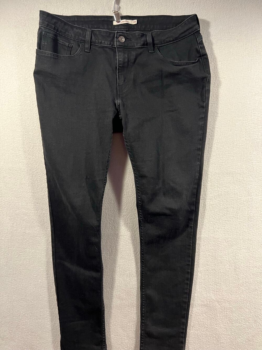 Levi's 535 Super Skinny Jeans Womens W34 L30 Black Stretch Denim Mid Rise